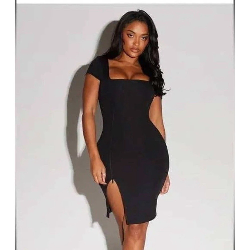 TA3 Squarey Sculpting Bodycon Dress Black Size S RL Slimming Lace Up Back